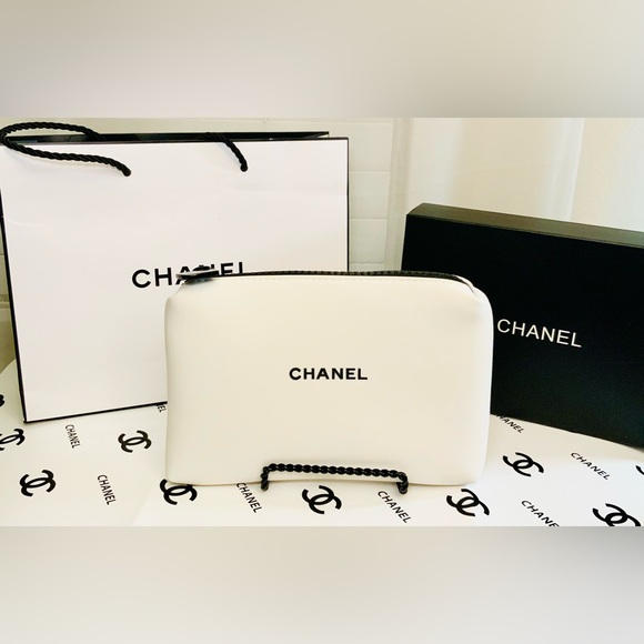 Chanel Neoprene White Cosmetic Beauty Bag Pouch NIB - Picture 5 of 7